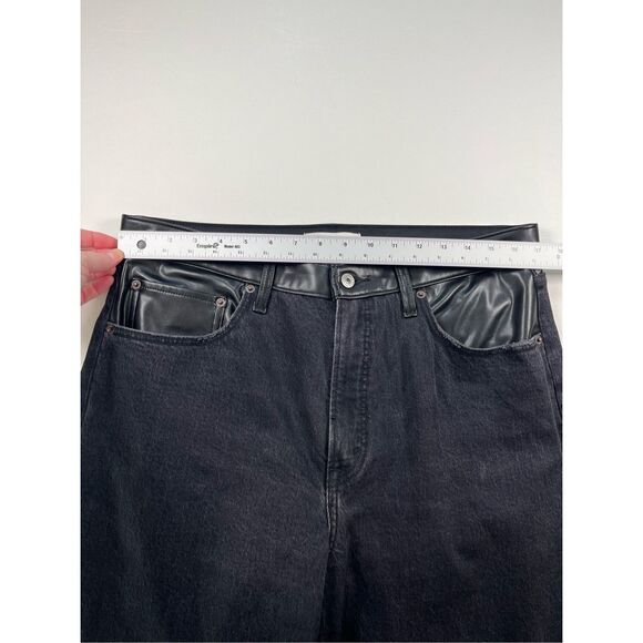 Abercrombie &Fitch 90s Relaxed Jean High Rise Faux Leather Black Size 32/14 LONG - Picture 5 of 8